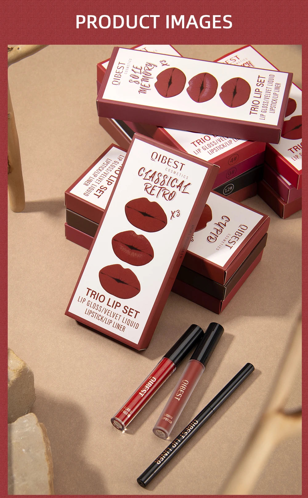 3-Piece Waterproof Matte Lipstick and Lip Liner Set - 21