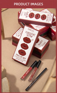 3-Piece Waterproof Matte Lipstick and Lip Liner Set
