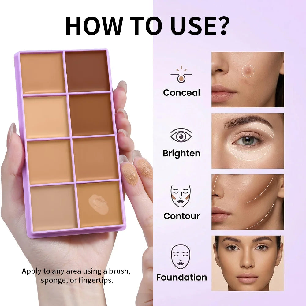 8-Shade Waterproof Full Coverage Cream Concealer Palette - 15