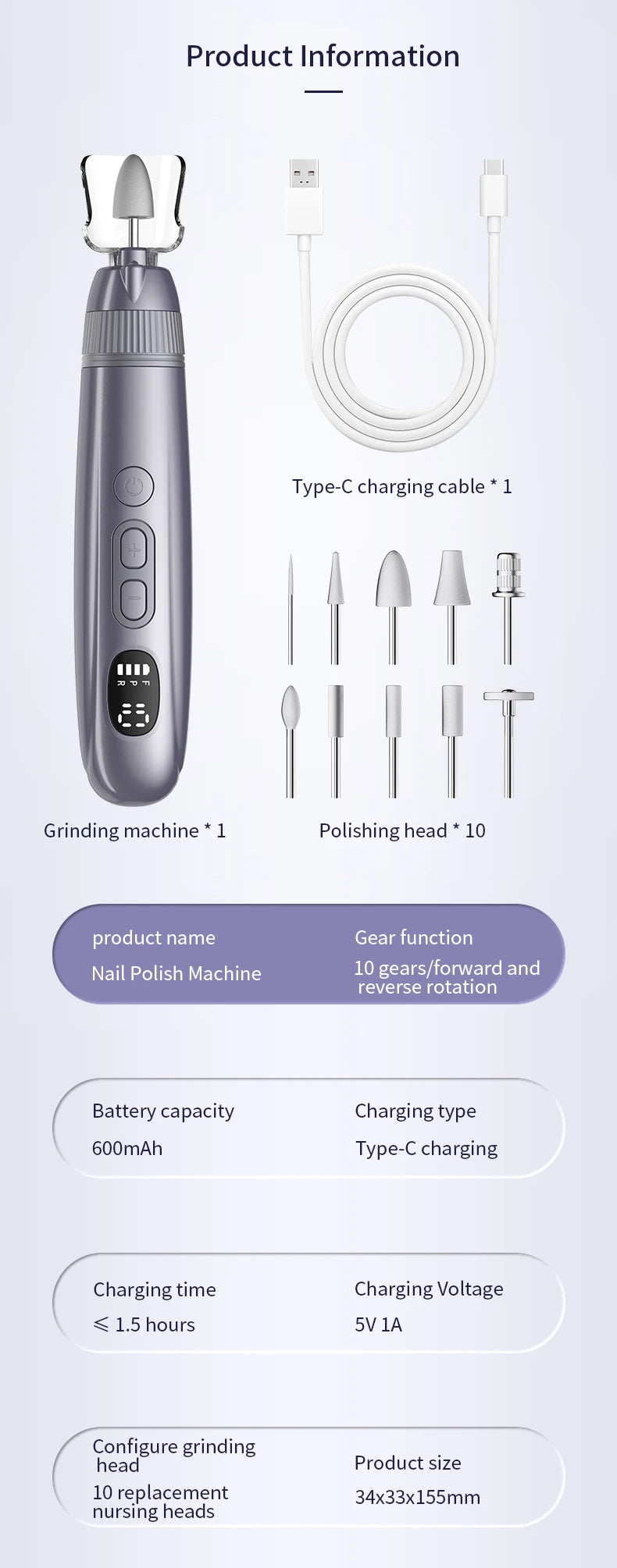 Electric Cordless Manicure and Pedicure Nail Drill Set - 20