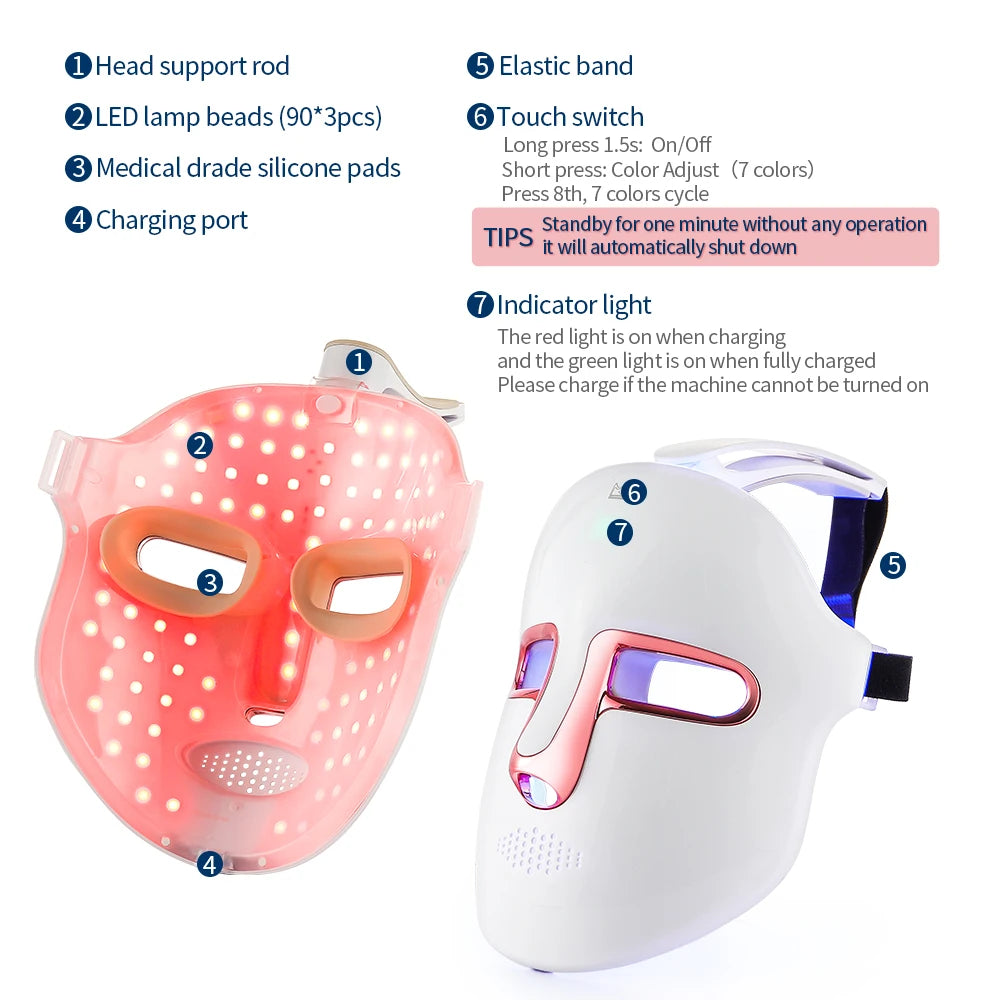 7-Color Photon LED Face and Neck Rejuvenation Mask - 43