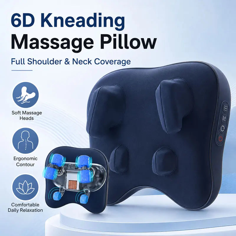6D Wireless Shiatsu Neck and Shoulder Massage Pillow