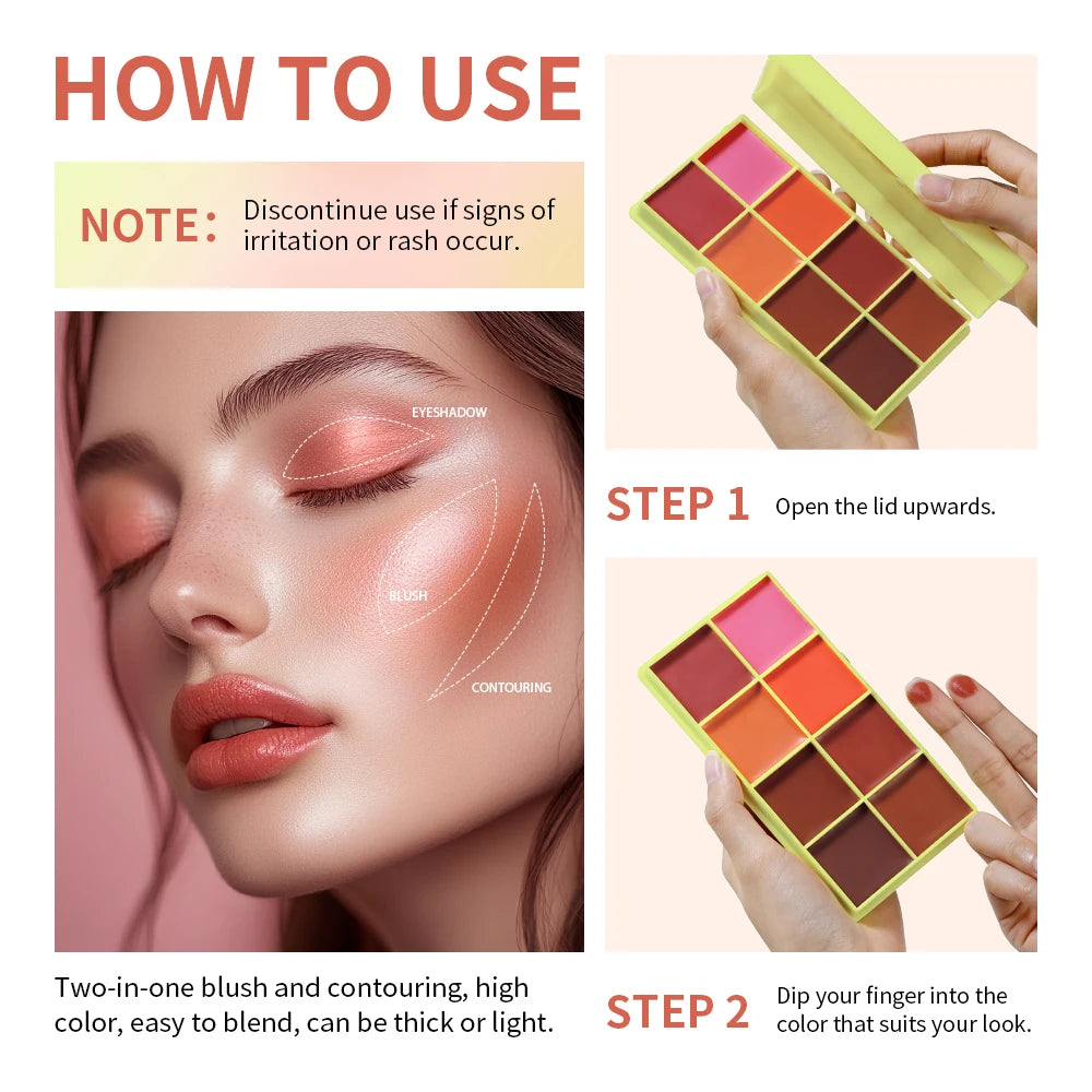 8-Color Cream Blush and Contour Palette - 3