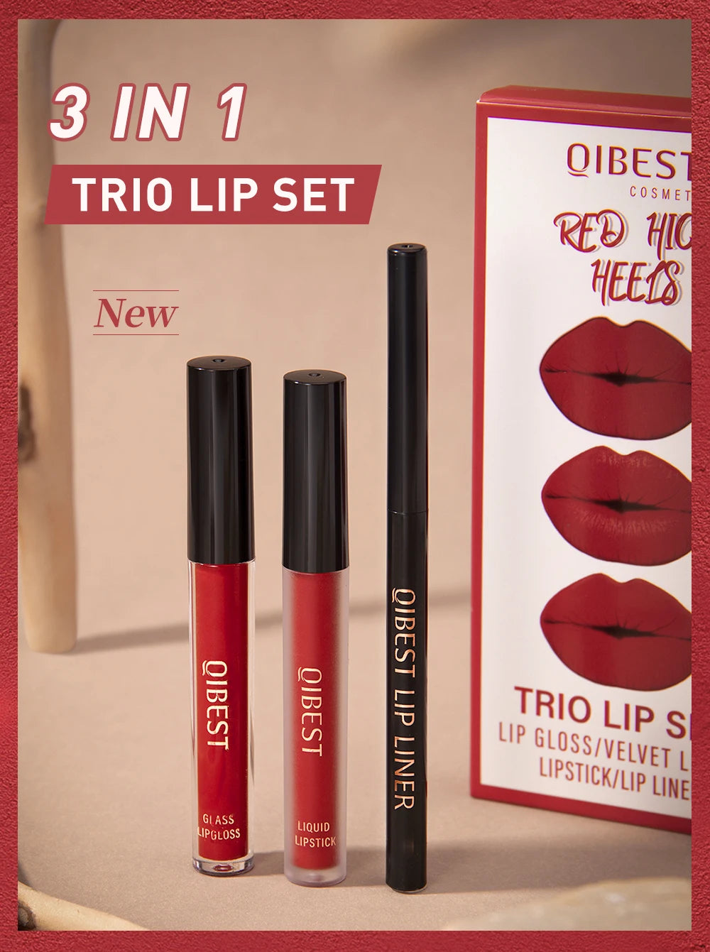 3-Piece Waterproof Matte Lipstick and Lip Liner Set - 7