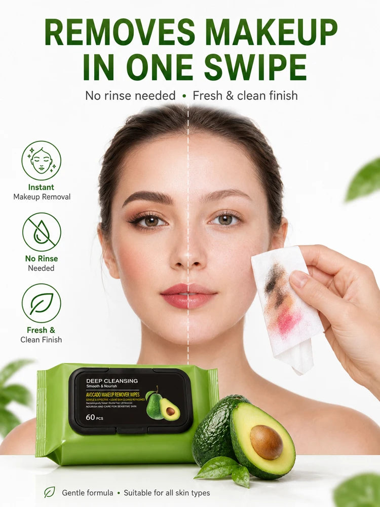 Avocado Deep Cleansing Makeup Remover Wipes - 60 Pack - 8