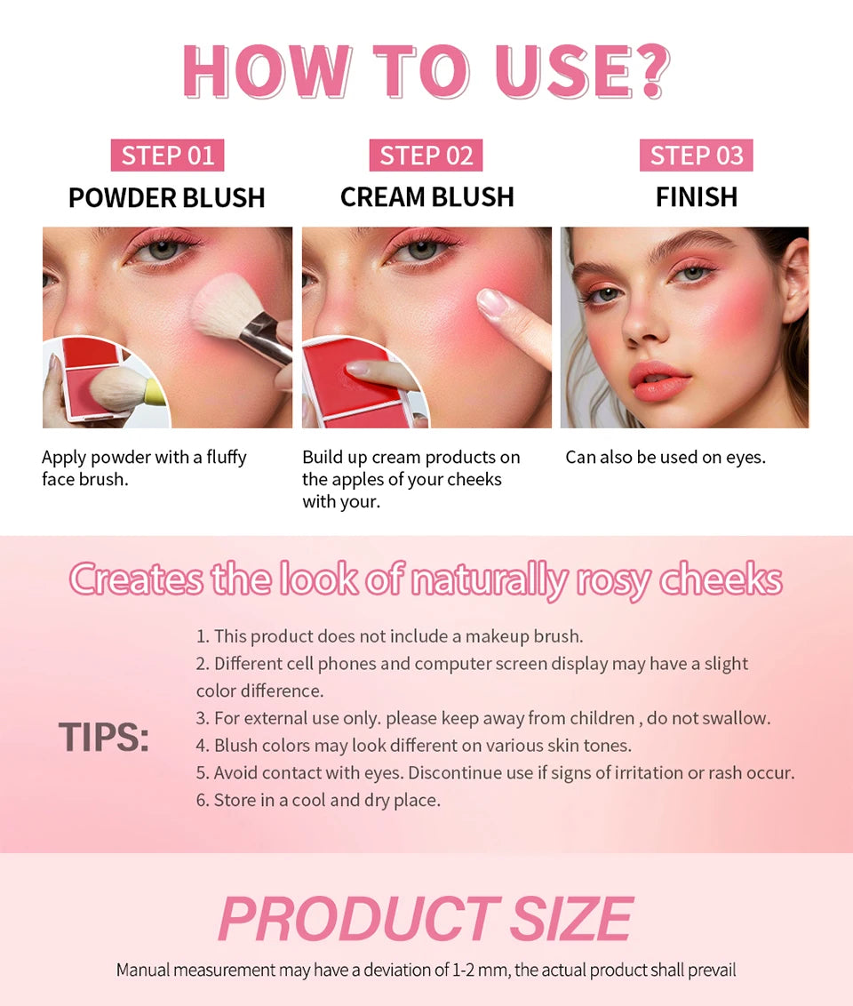 2-in-1 Cream and Powder Long-Lasting Blush Palette - 15