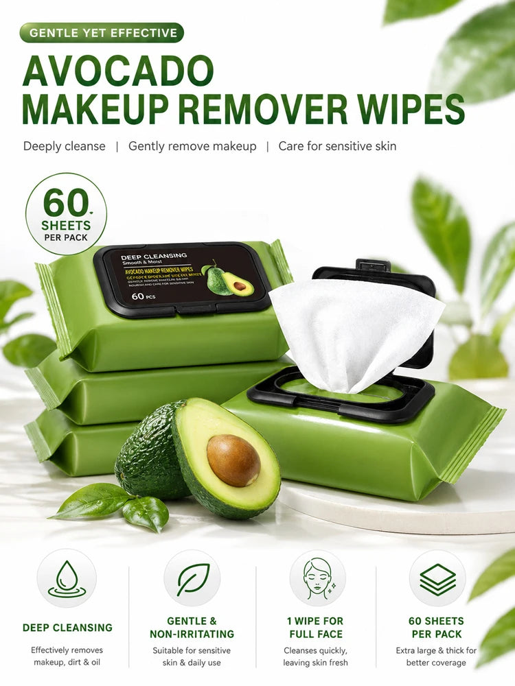 Avocado Deep Cleansing Makeup Remover Wipes - 60 Pack - 7