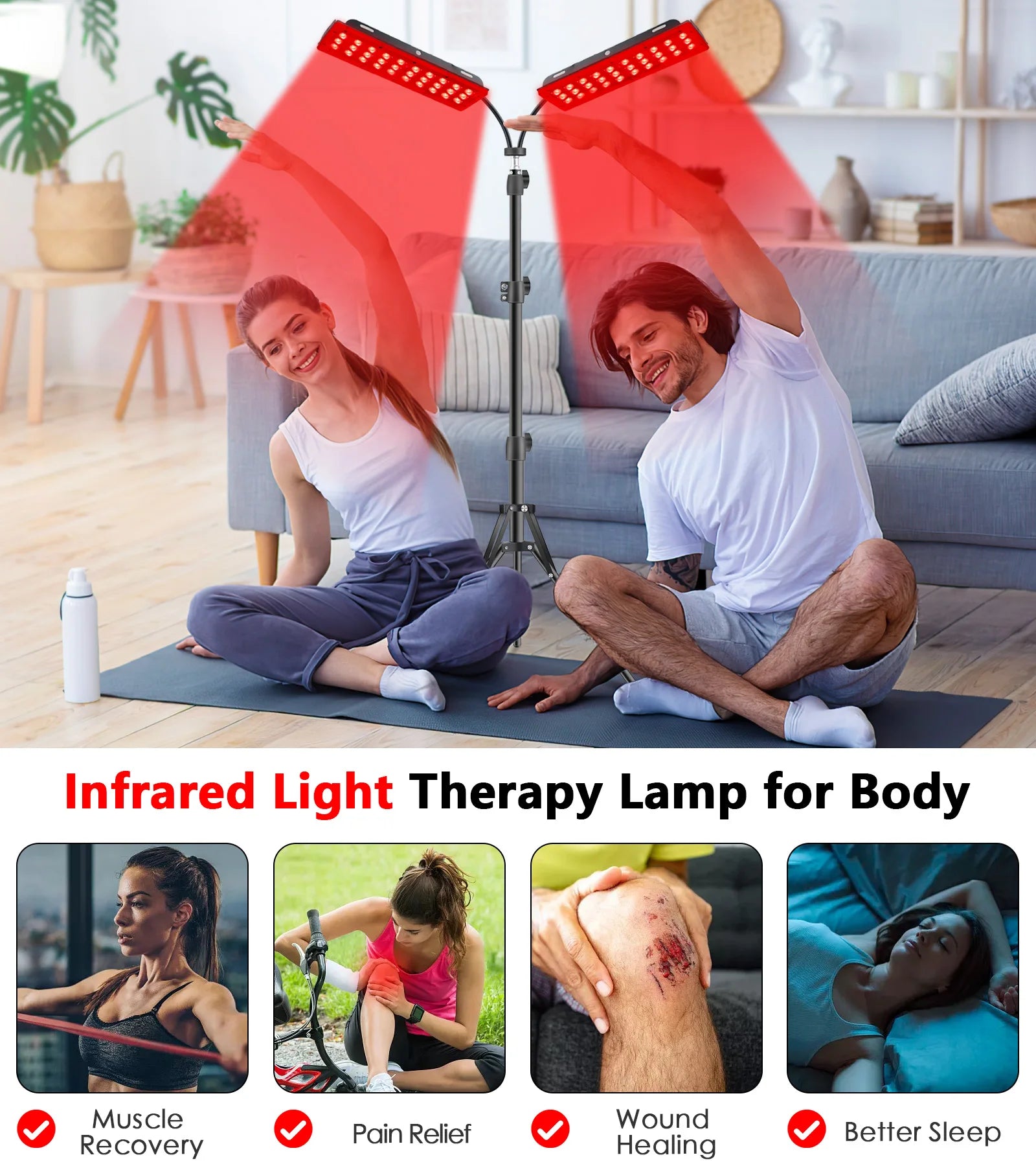 Dual Head Red Light Therapy Floor Lamp for Pain Relief - 6