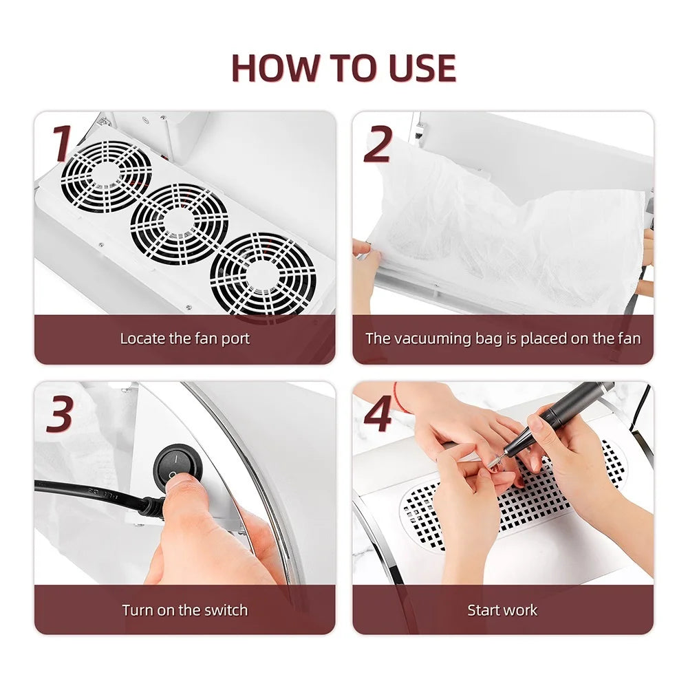 3-Fan Professional Nail Dust Collector & Vacuum Cleaner - 18