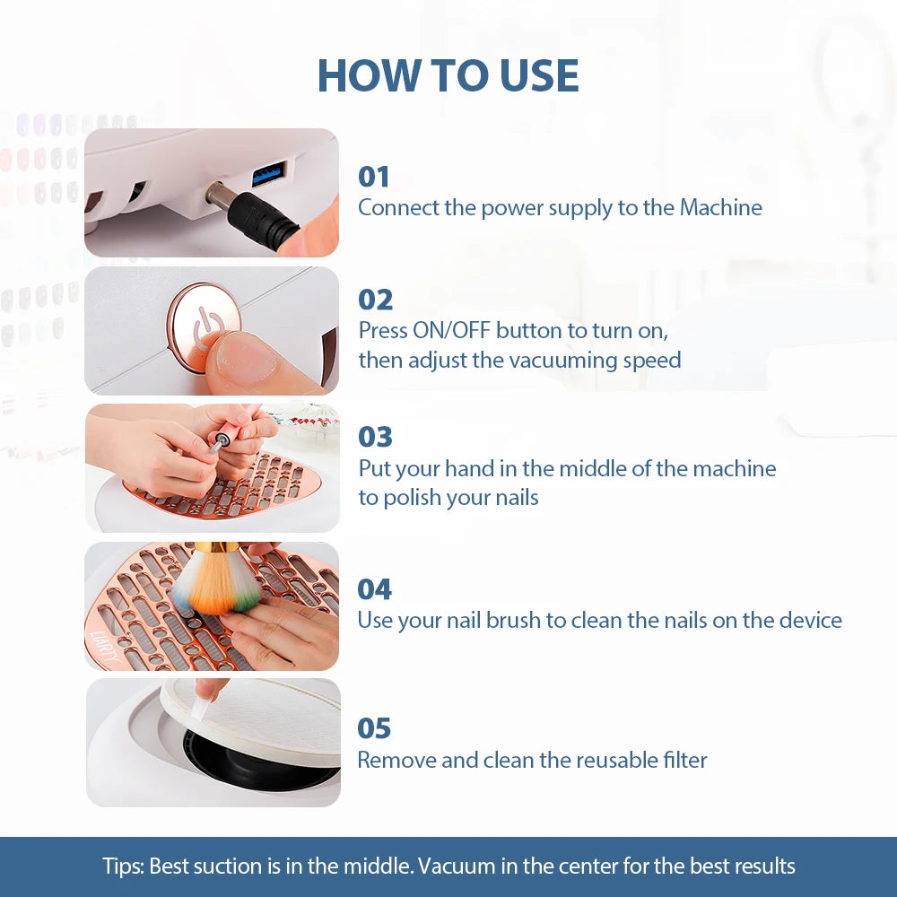 Professional 130W Turbo Nail Dust Extractor with Adjustable Tube - 38
