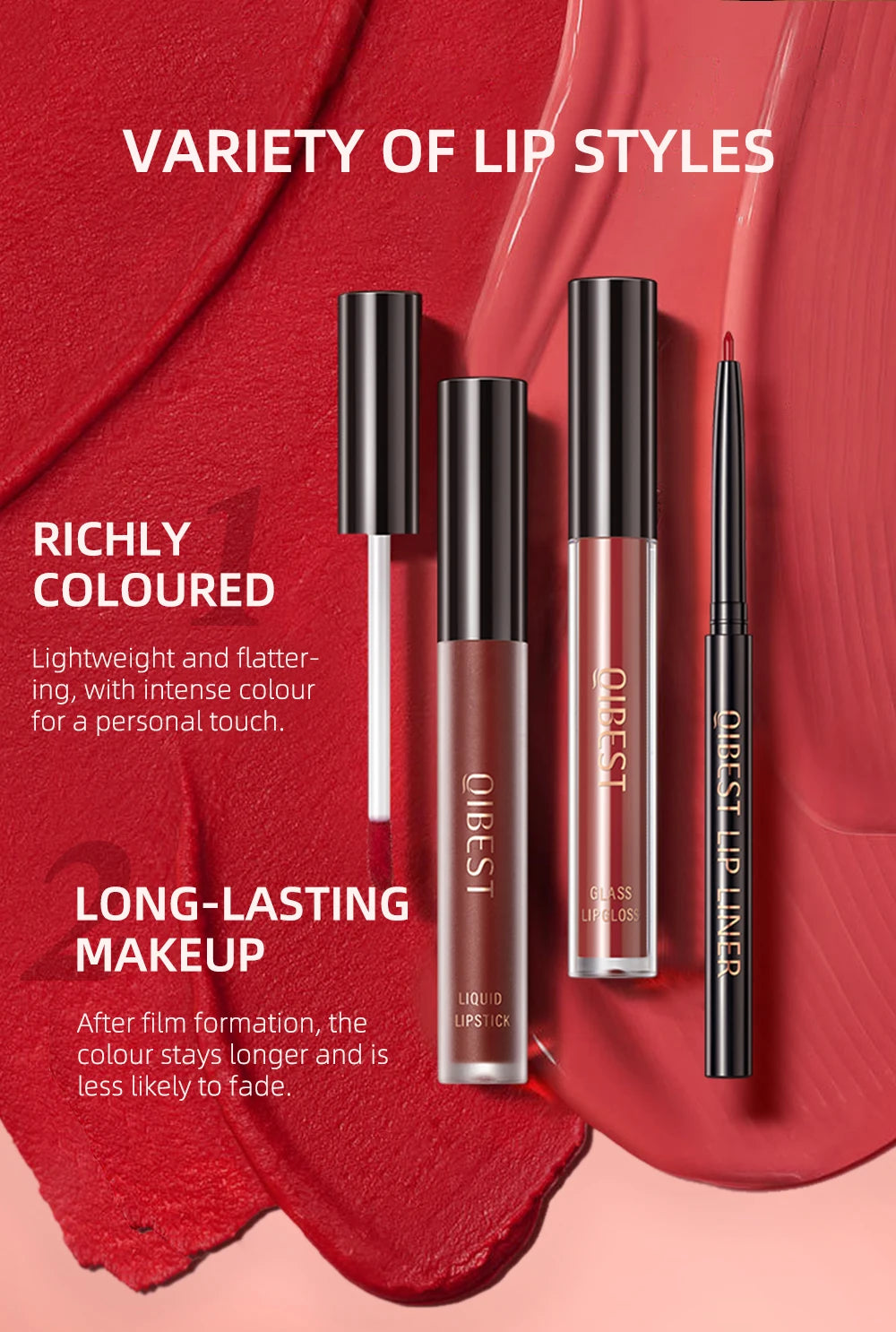 3-Piece Waterproof Matte Lipstick and Lip Liner Set - 10