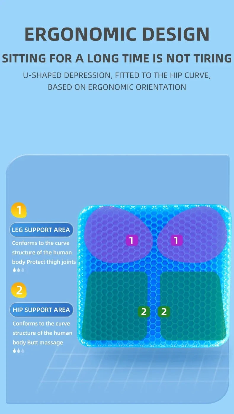 Ergonomic Honeycomb Gel Seat Cushion for Pain Relief - 10