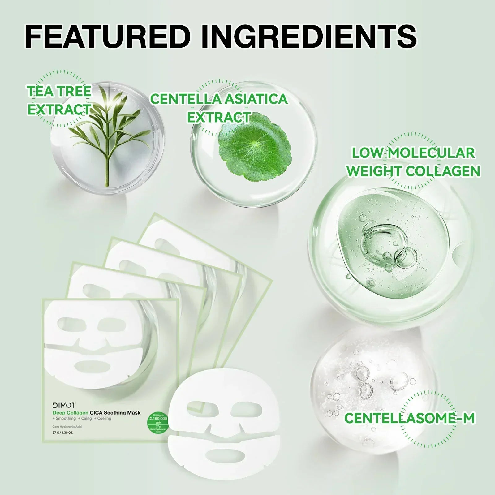 Collagen CICA Soothing Facial Mask for Deep Hydration - 5