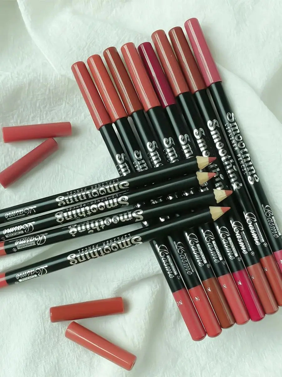 12-Color Waterproof Matte Lip Liner Pencil Set - 7