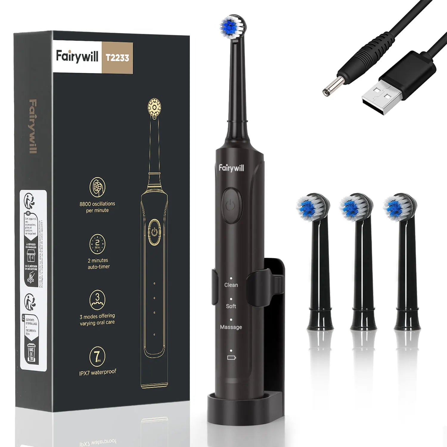 Rechargeable Electric Toothbrush with 4 Replacement Heads - 1