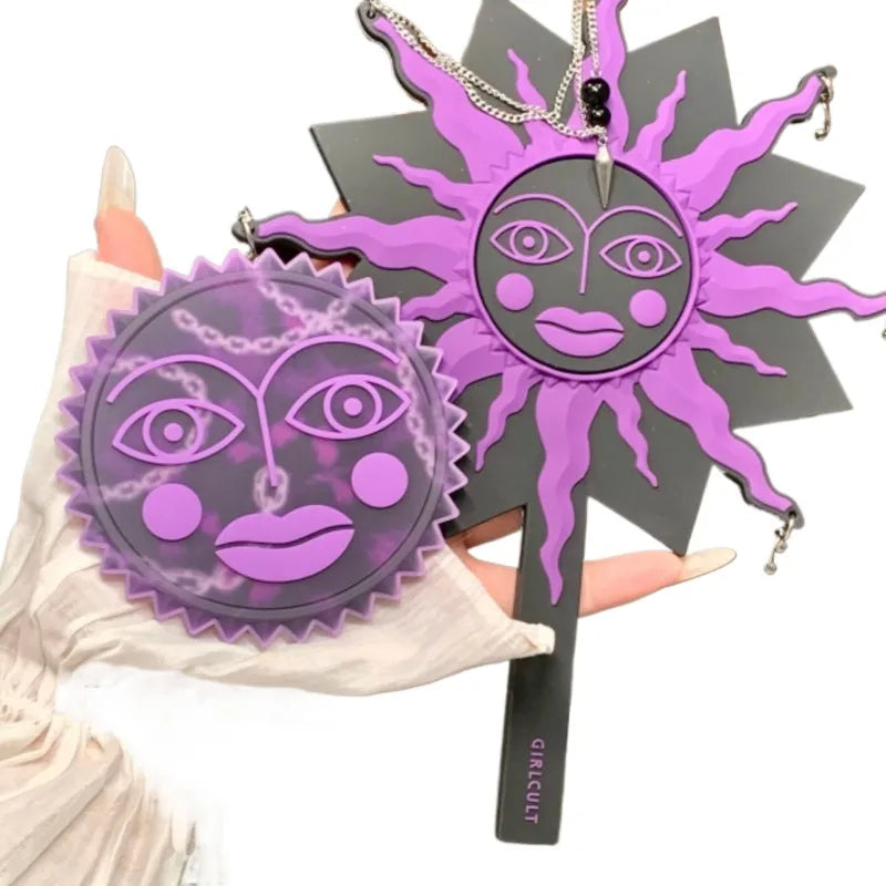 Artistic Sun Design Handheld Makeup Mirror - 2