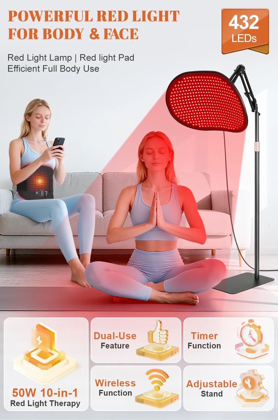 Red Light Therapy Floor Lamp for Pain Relief and Skin Care - 7