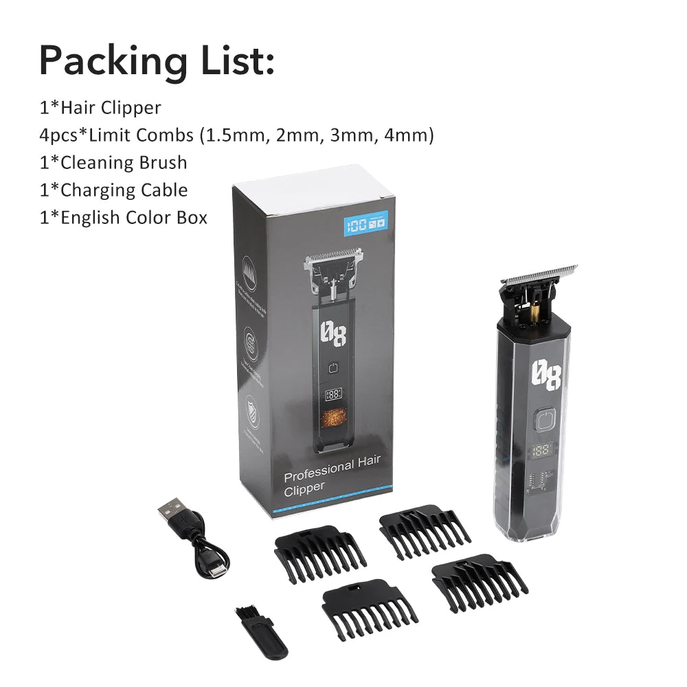 Professional Cordless Hair & Beard Trimmer with LED Display - 16