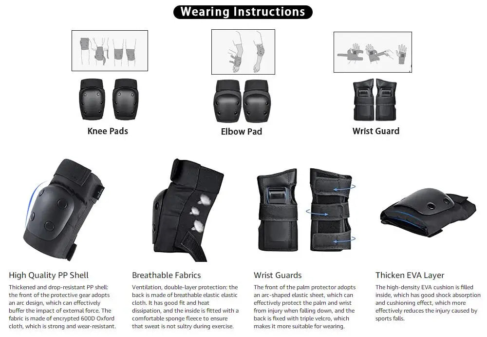 6-Piece Protective Knee, Elbow, and Wrist Pad Set - 17