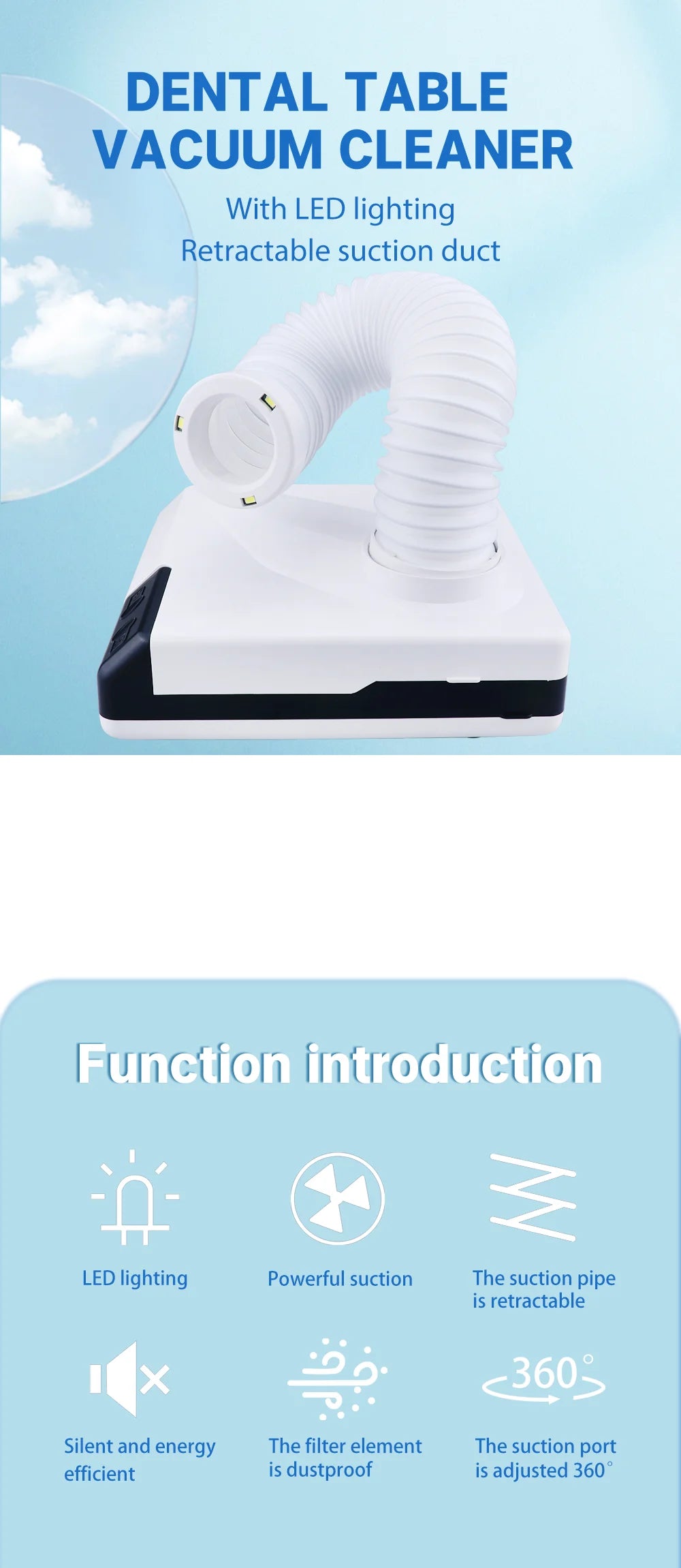 60W Dental Lab Dust Collector with LED Light - 7