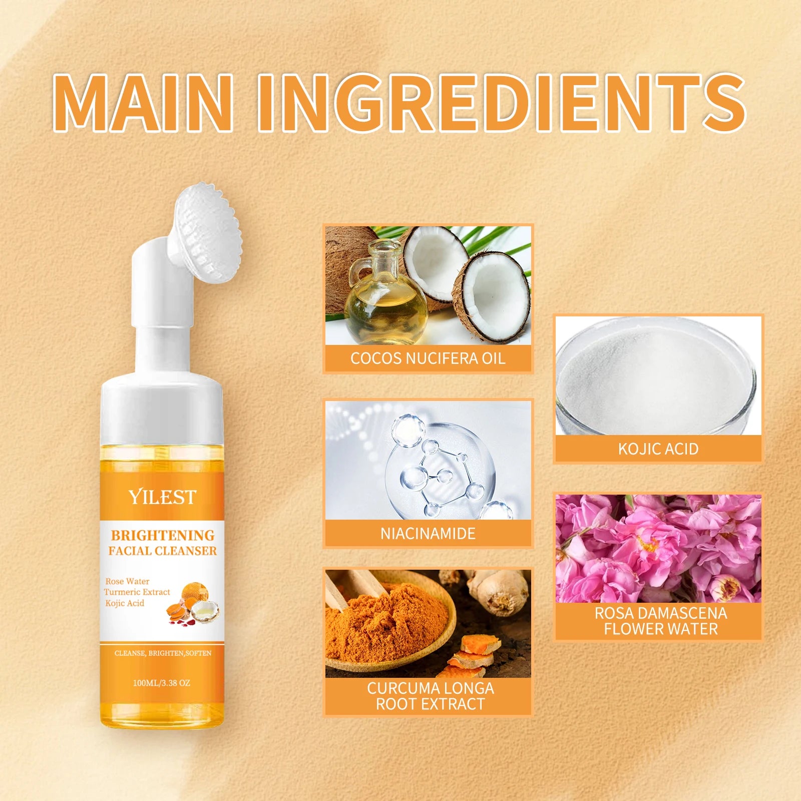 Brightening Turmeric Facial Cleanser with Exfoliating Brush - 4