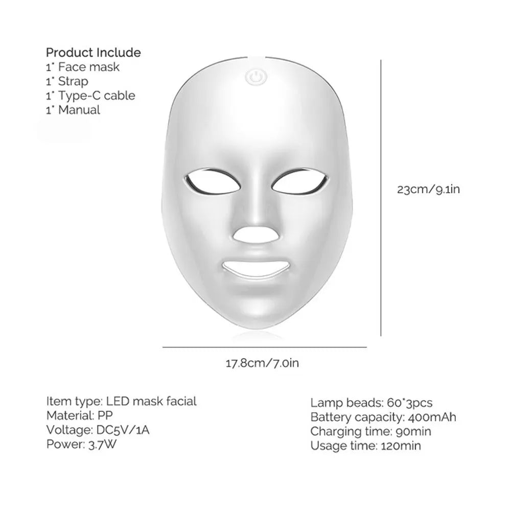 7-Color LED Light Therapy Facial Mask for Skin Rejuvenation - 8