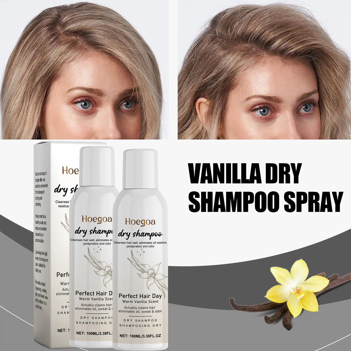 Vanilla Scented Dry Shampoo Spray for Instant Volume and Oil Control