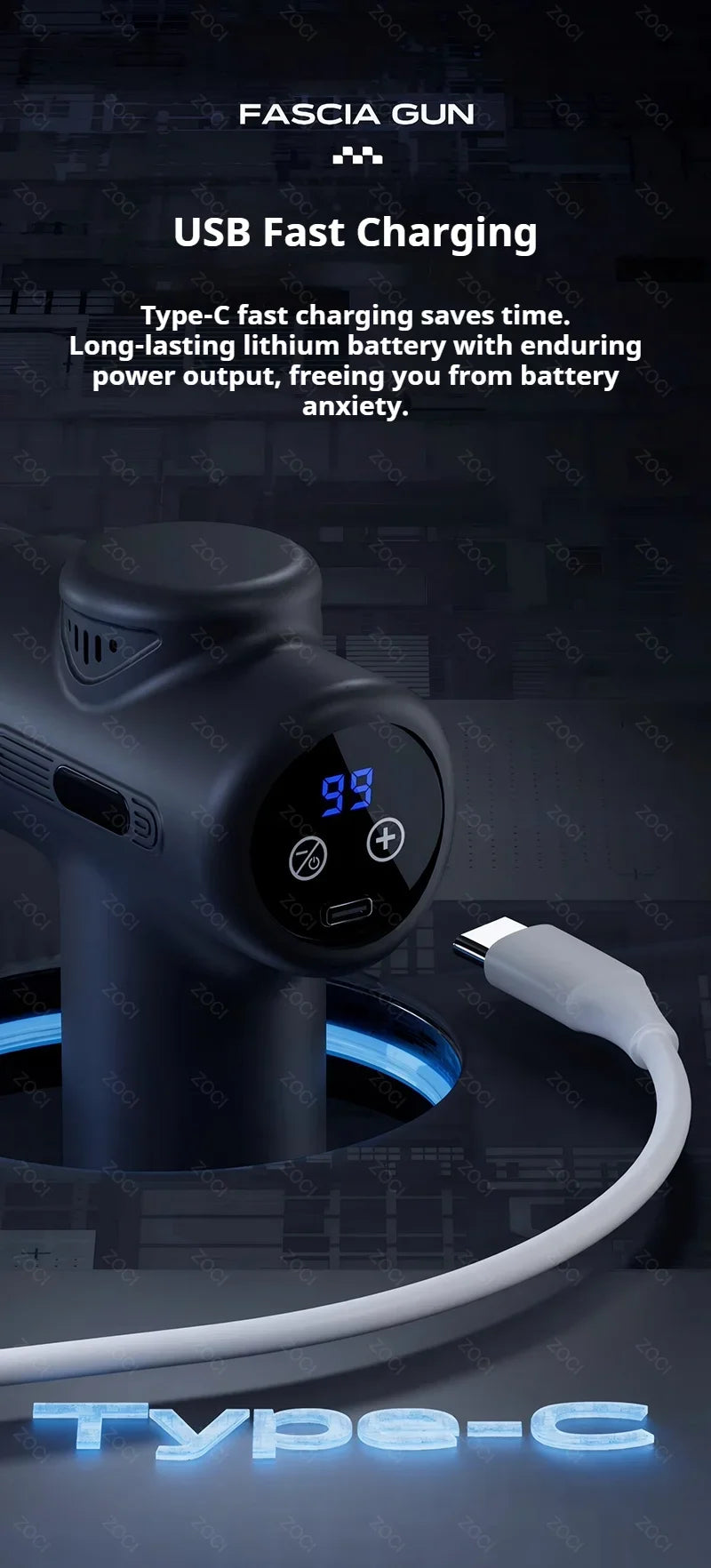 Portable 99-Level Deep Tissue Percussion Muscle Massage Gun - 13
