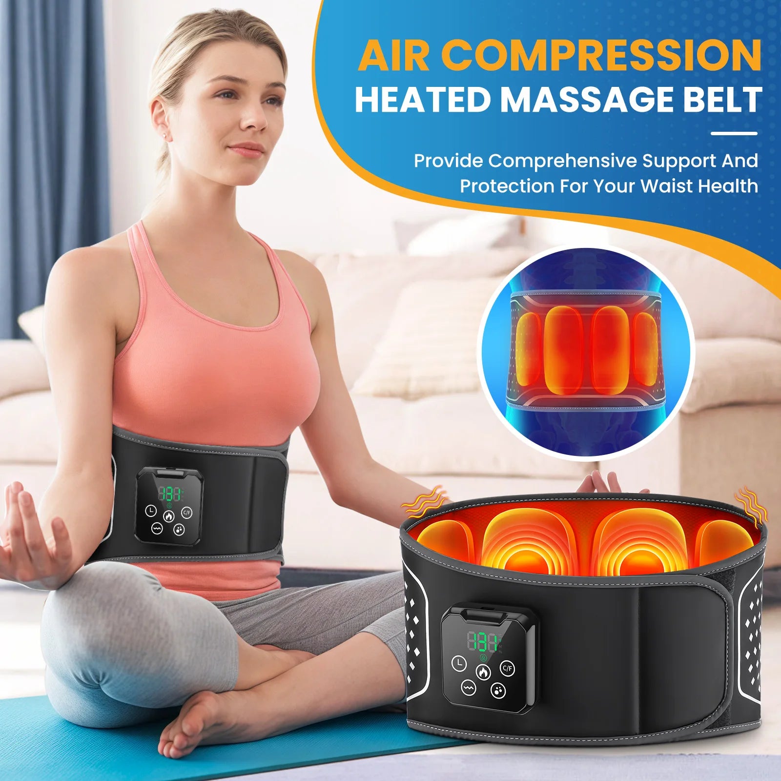 Heated Lumbar Massage Belt for Back Pain Relief - 66