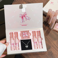 6-Piece Matte Lipstick and Blush Makeup Set with Necklace