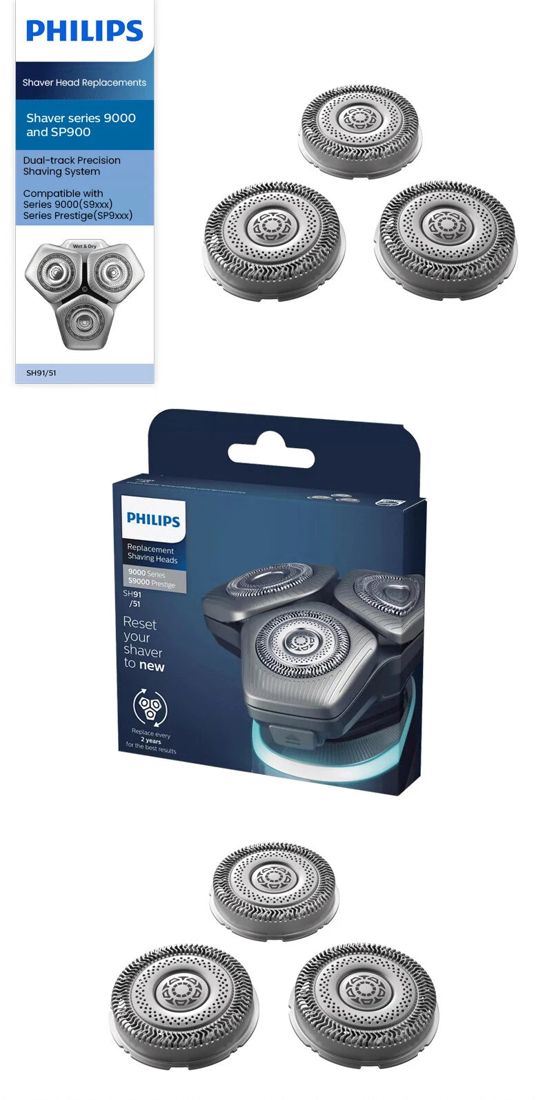 Replacement Shaver Heads for Series 9000 and Prestige Shavers - 7