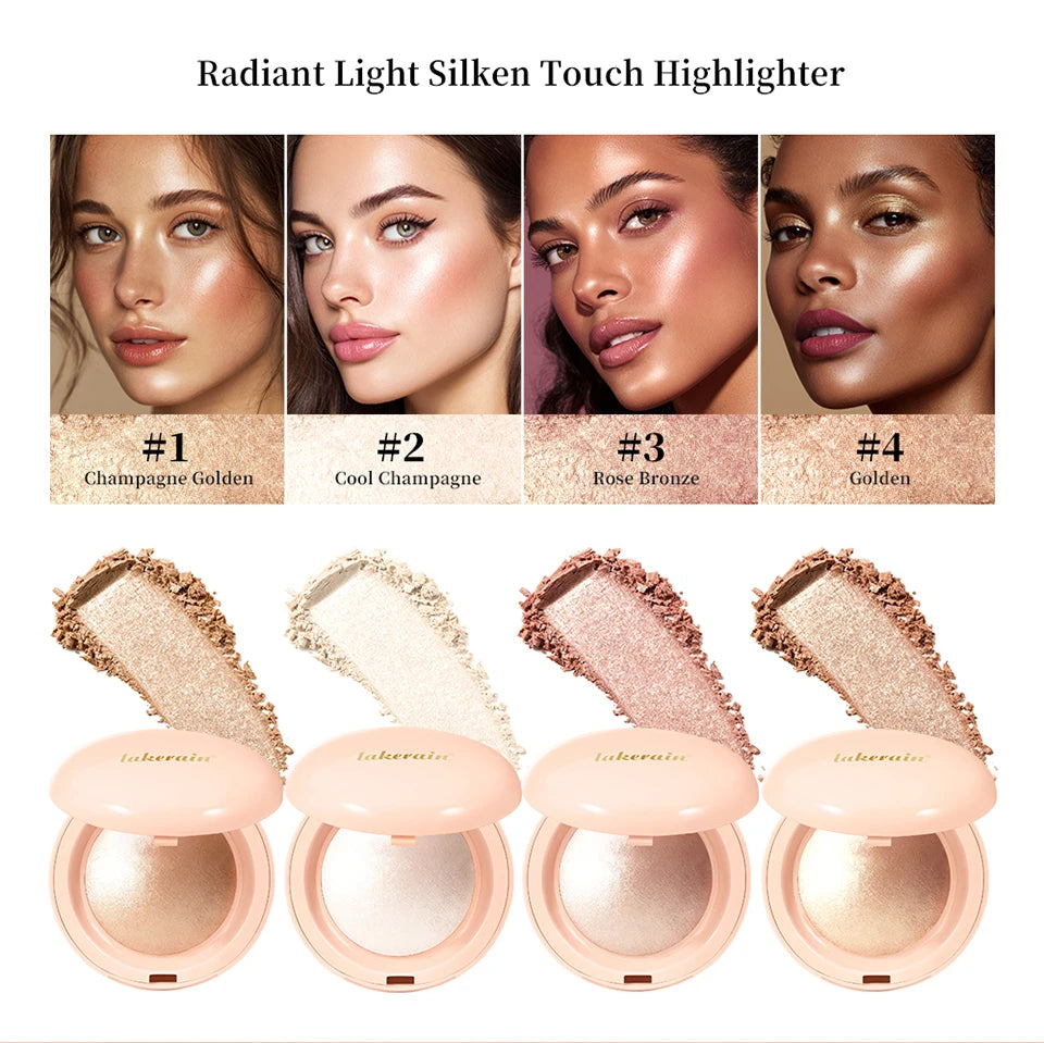 Baked Pearl Shimmer Highlighter Powder for Radiant Glow - 8