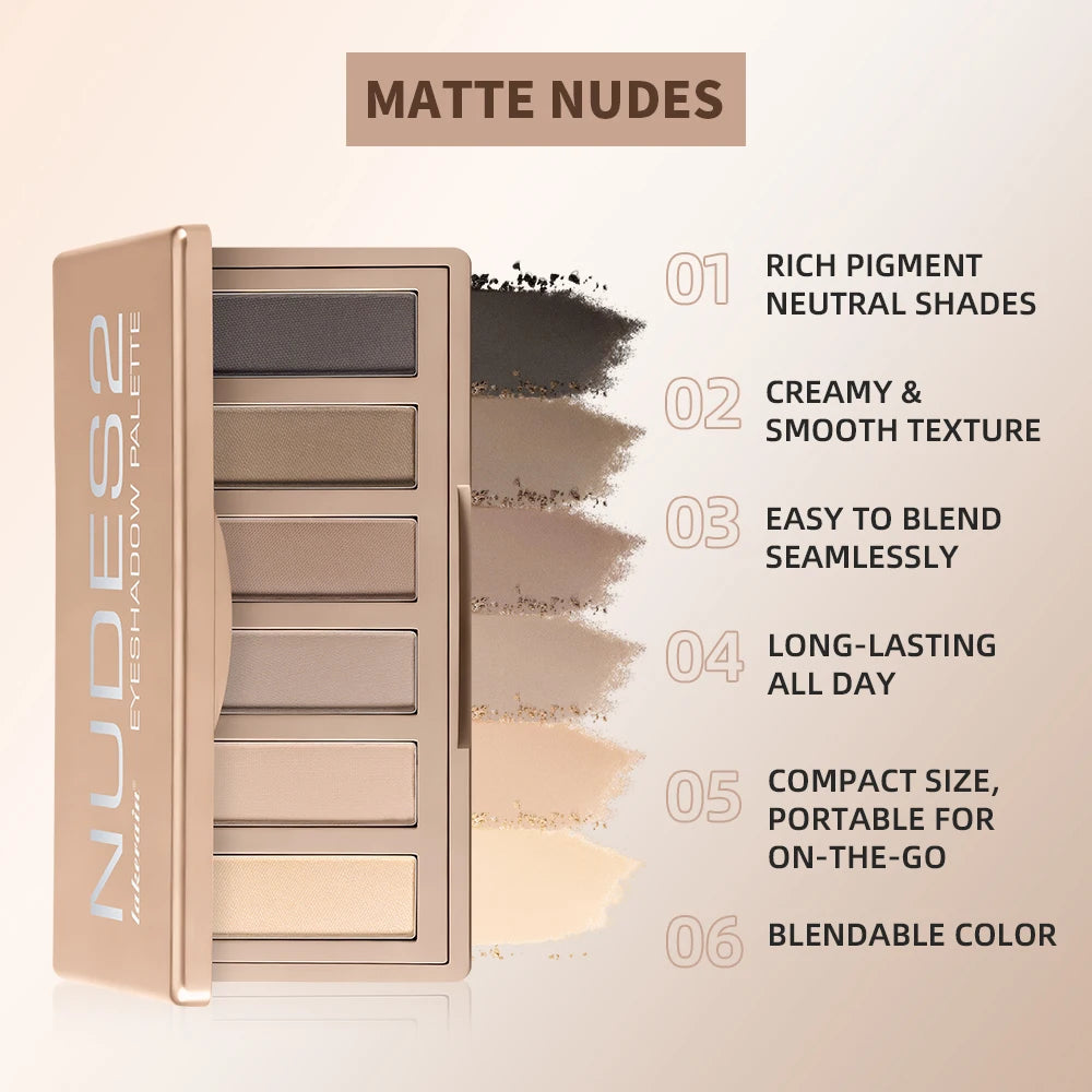 6-Color Matte Eyeshadow Palette with Professional Brush Set - 3