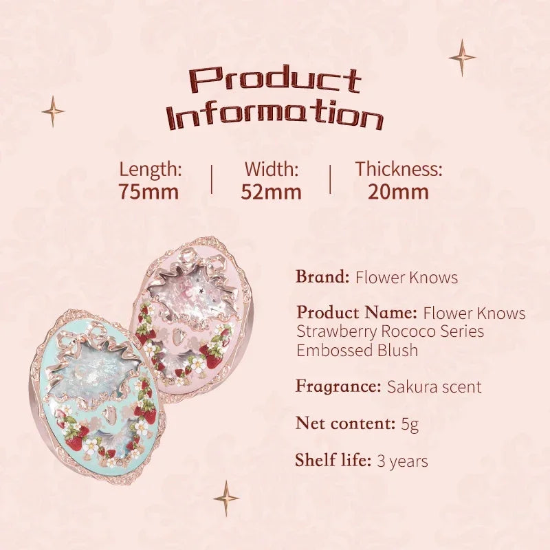 Embossed Strawberry Rococo Makeup Blush Powder - 5