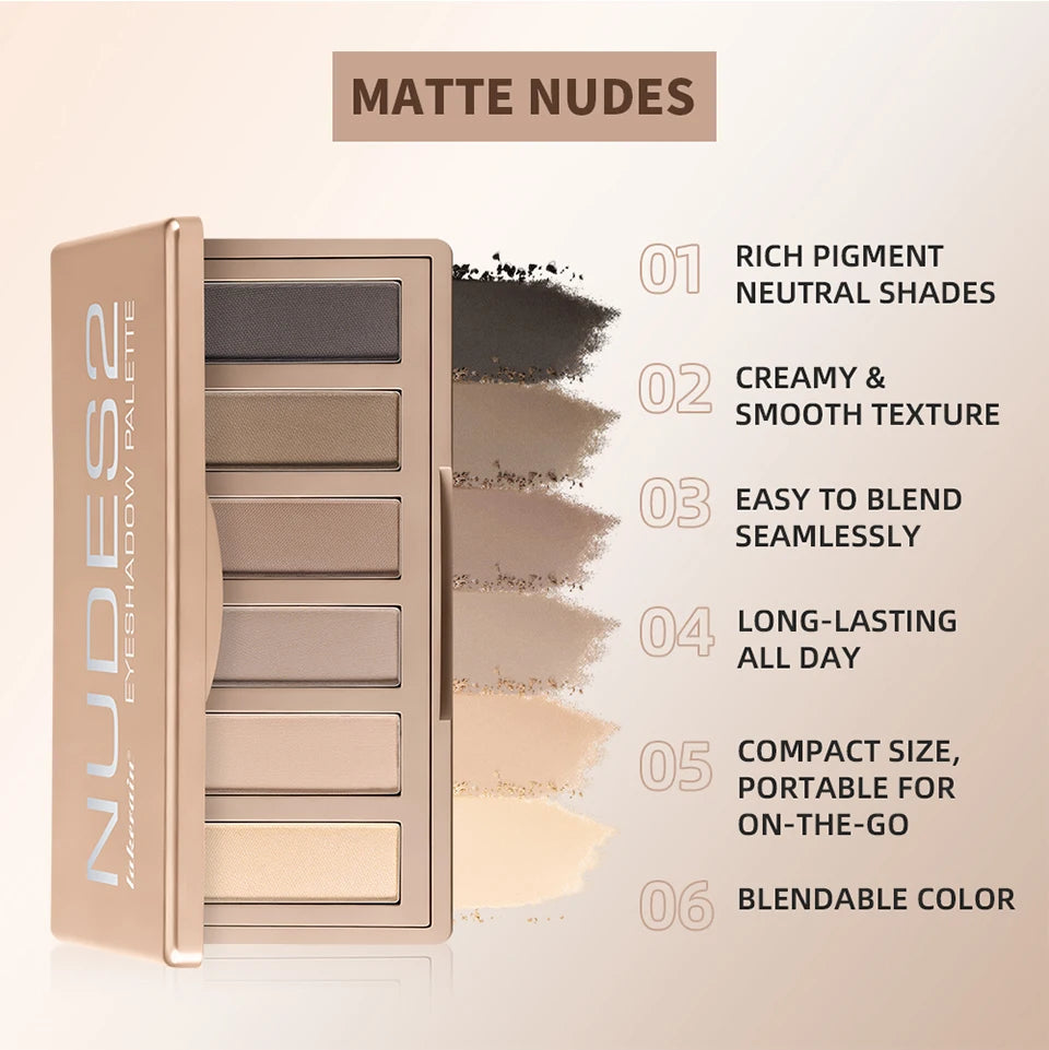 6-Color Matte Eyeshadow Palette for Neutral Nude Looks - 9