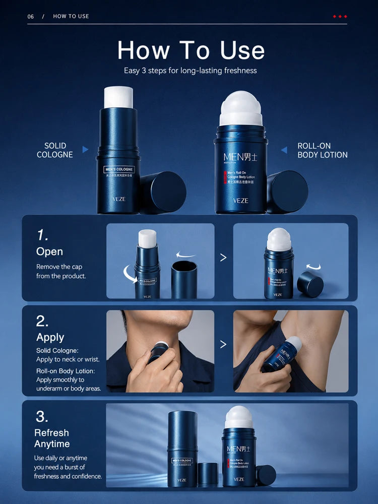 Portable Men’s Solid Cologne and Body Lotion Fragrance Set - 12