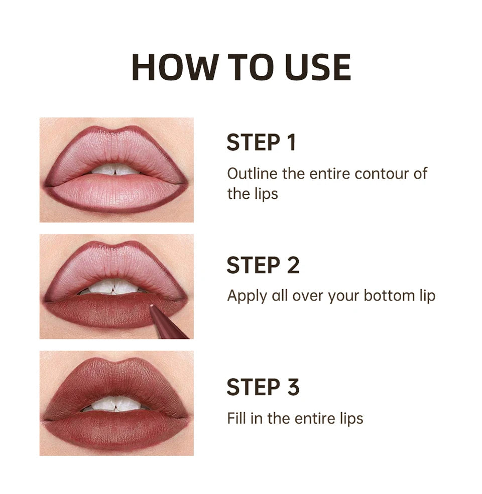 Waterproof Long-Lasting Matte Lip Liner Pencil - 12