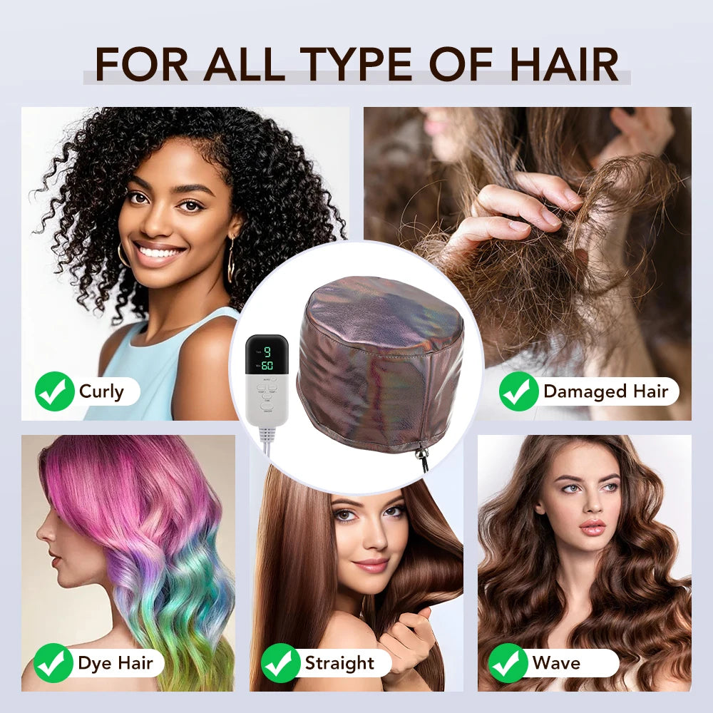 Electric Deep Conditioning Hair Steamer Cap for Home Spa