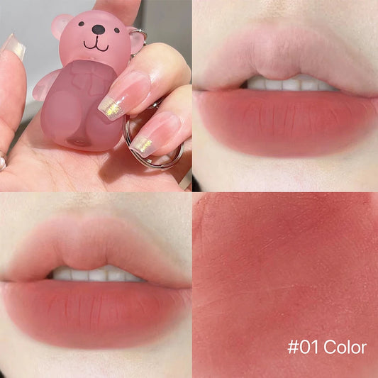 Portable Bear Keychain Velvet Matte Lip Mud