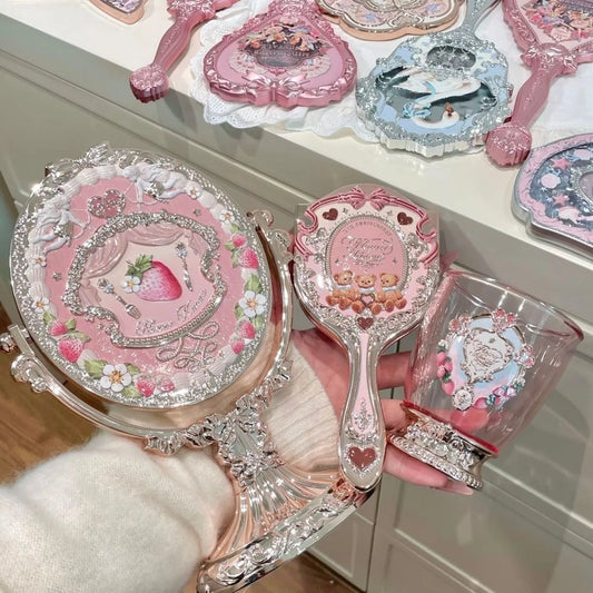 Vintage Style Decorative Makeup Mirror and Brush Set