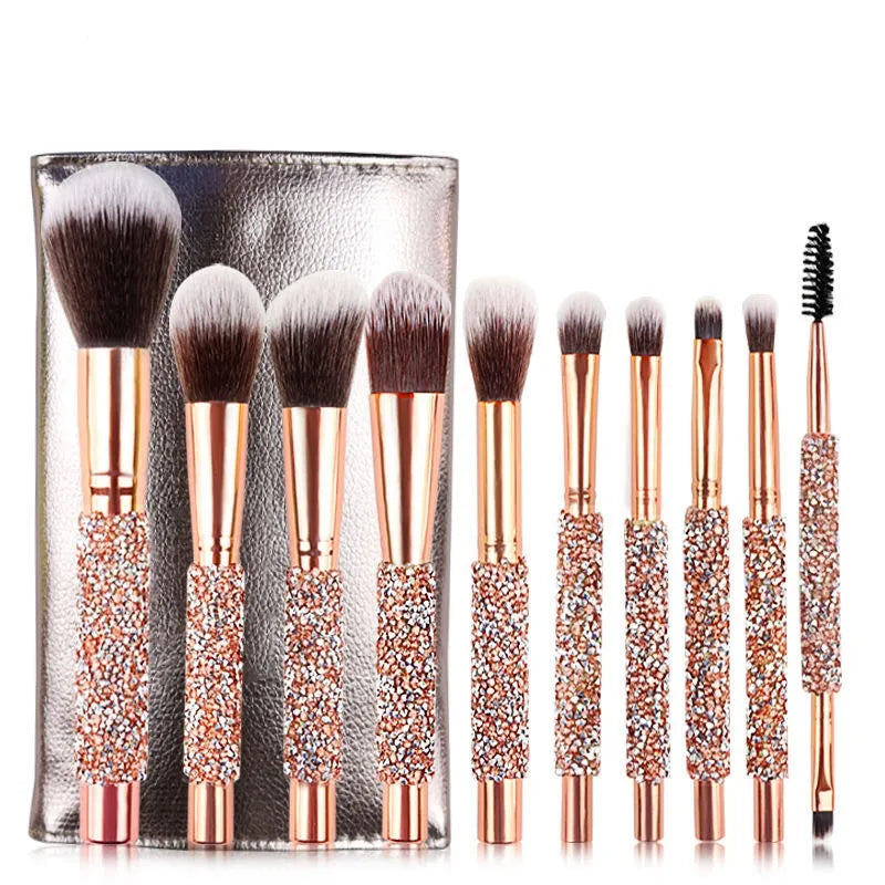 10-Piece Diamond Studded Professional Makeup Brush Set - 14