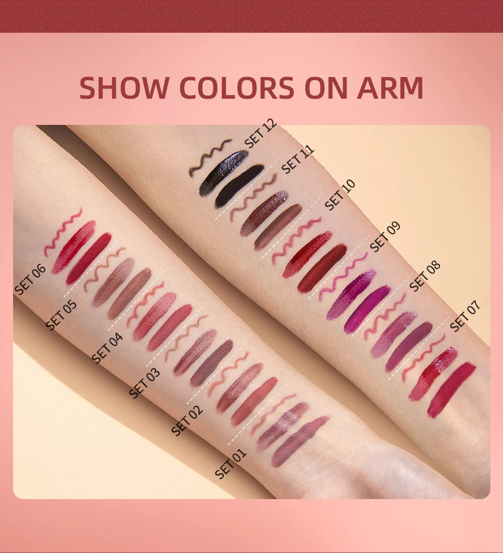 3-Piece Waterproof Matte Lipstick and Lip Liner Set - 19