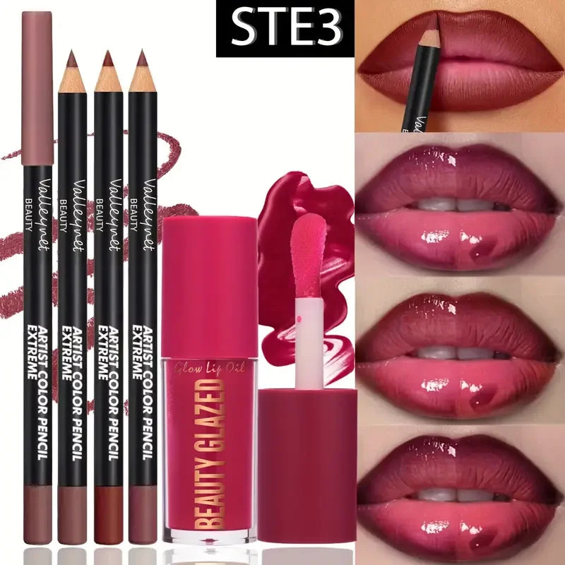 4-Piece Waterproof Matte Lip Liner and Gloss Set - 11