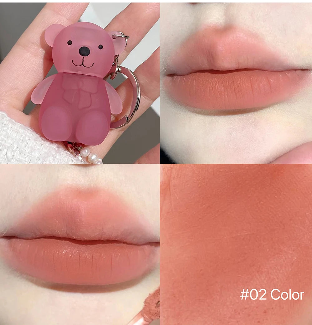 Portable Bear Keychain Velvet Matte Lip Mud - 12