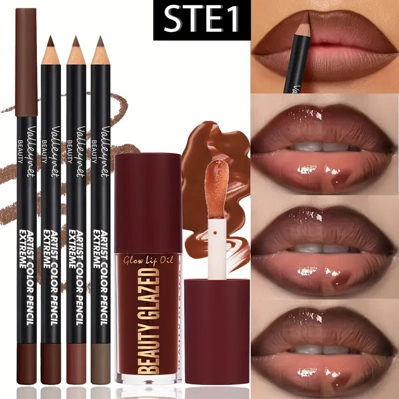 4-Piece Waterproof Matte Lip Liner and Gloss Set - 10