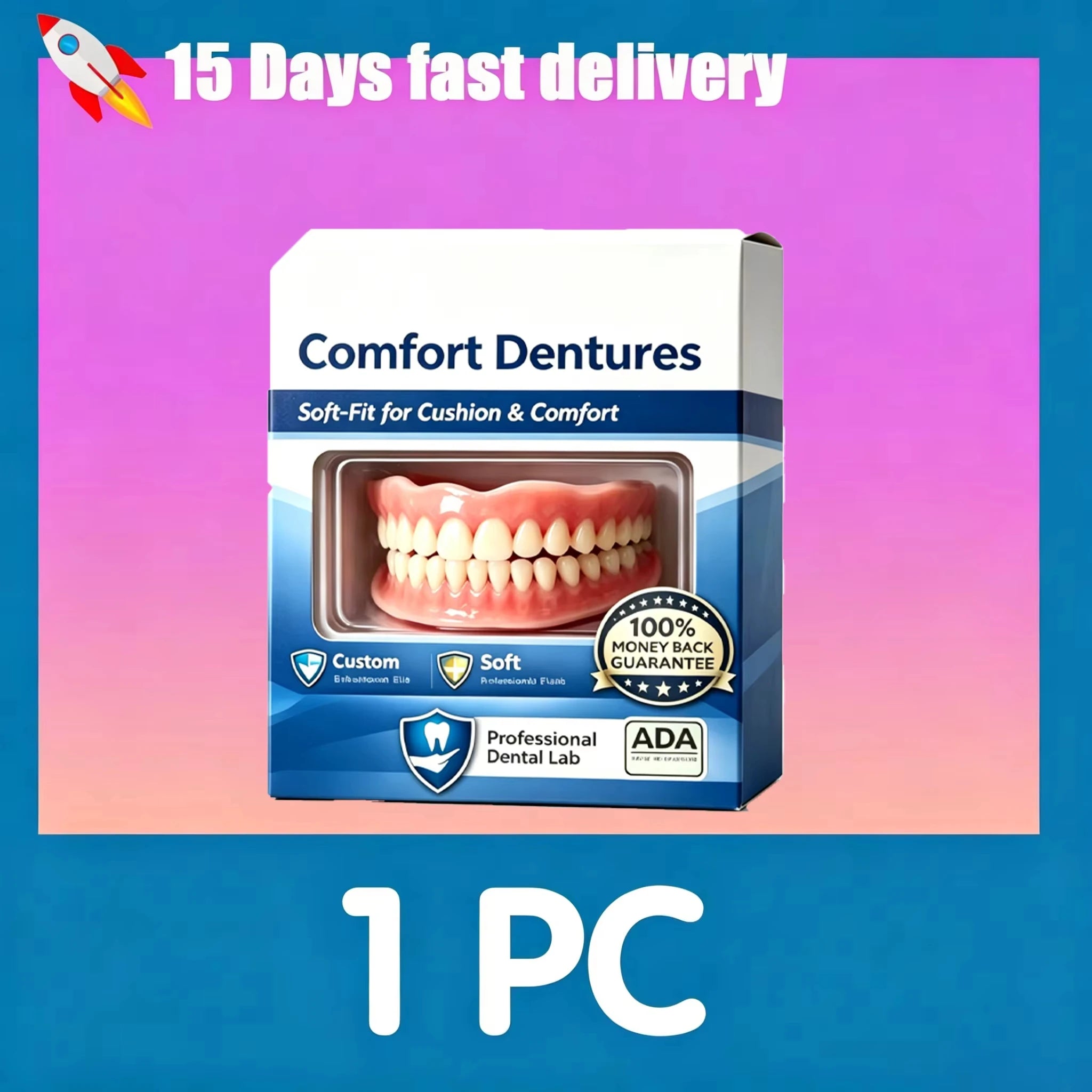 Comfort Fit Realistic Silicone Cosmetic Dentures - 9
