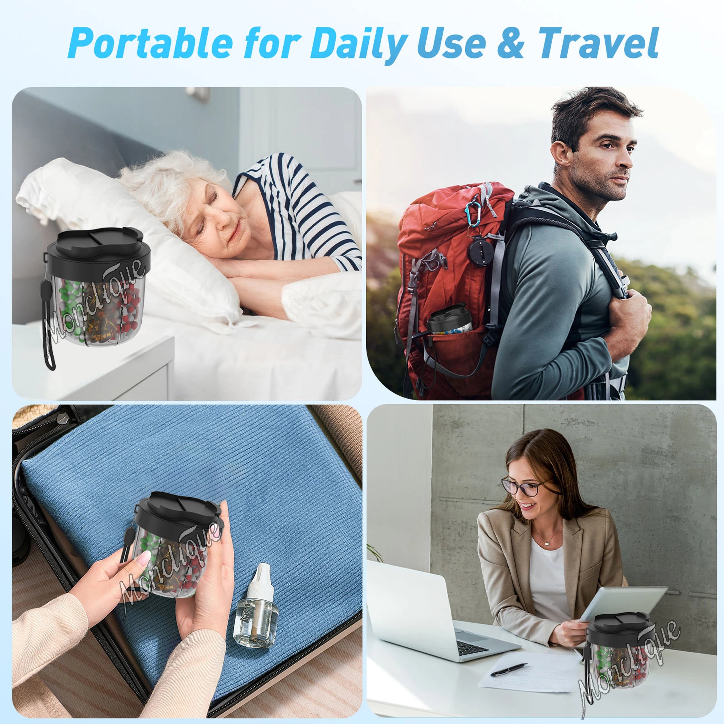 7-Day Portable Pill Organizer Cup for Vitamins and Supplements - 8