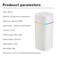 600ml Dual-Mist Portable Air Humidifier for Home and Car