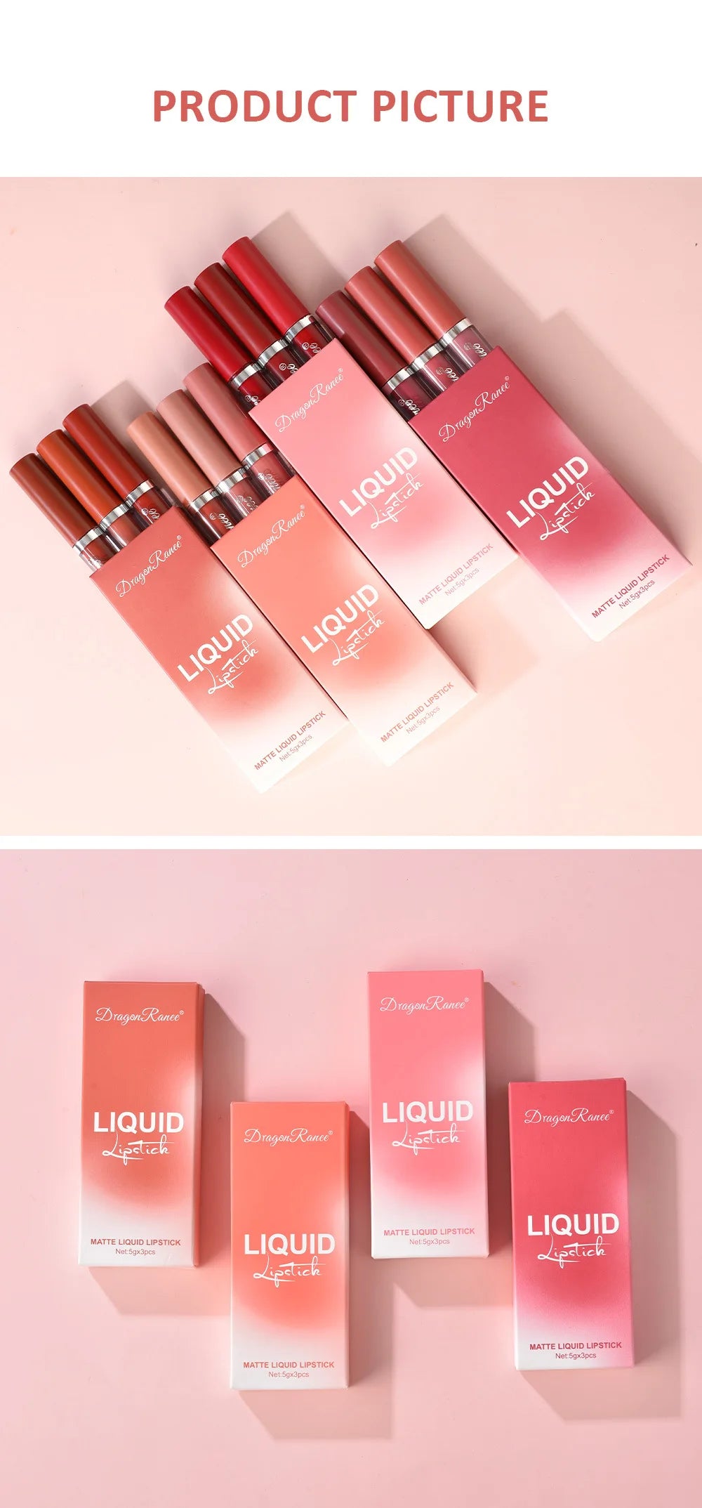 3-Piece Waterproof Matte Liquid Lipstick Set - 12