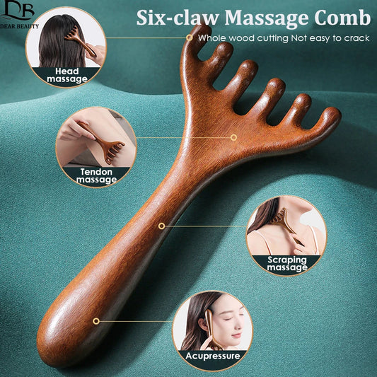 Natural Sandalwood Six-Claw Scalp and Body Massage Comb
